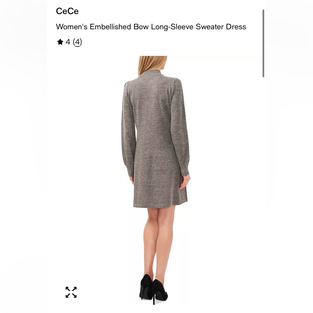 CeCe Mock Neck embellished Bow Sweater Dress size Small in Gray - Picture 6 of 8